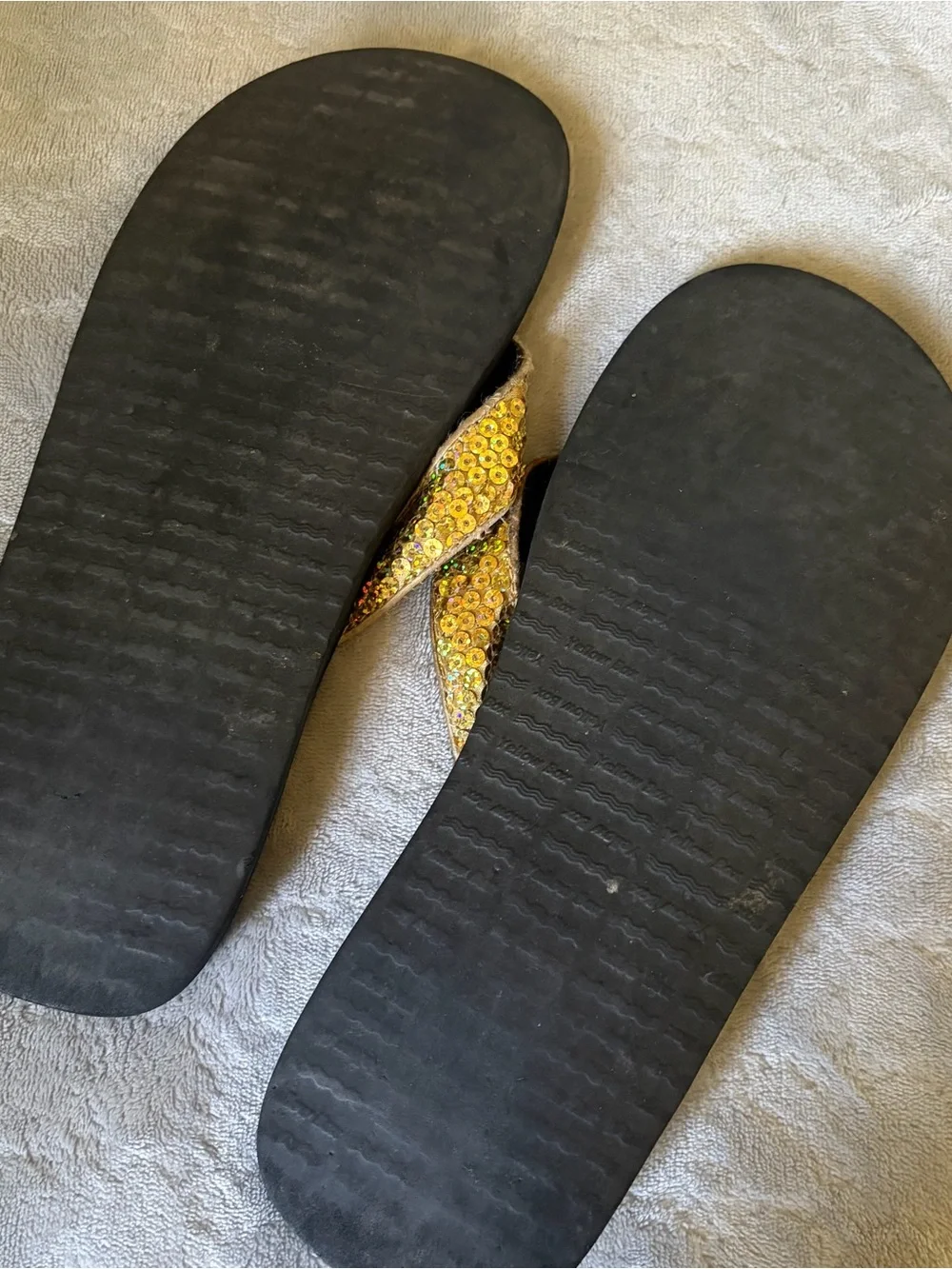 Yellow Box Black Sandals with Gold Sequin Straps - Picture 5 of 5